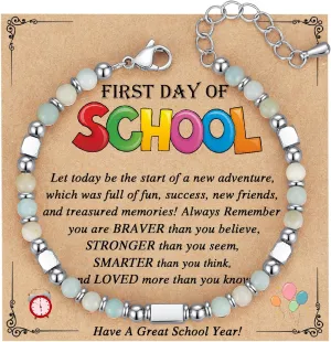 Back to School Gifts, Tiny Natural Stone First Day of School Back to School Bracelet Gifts for Girls Students Daughter Granddaughter Niece Sister Friend