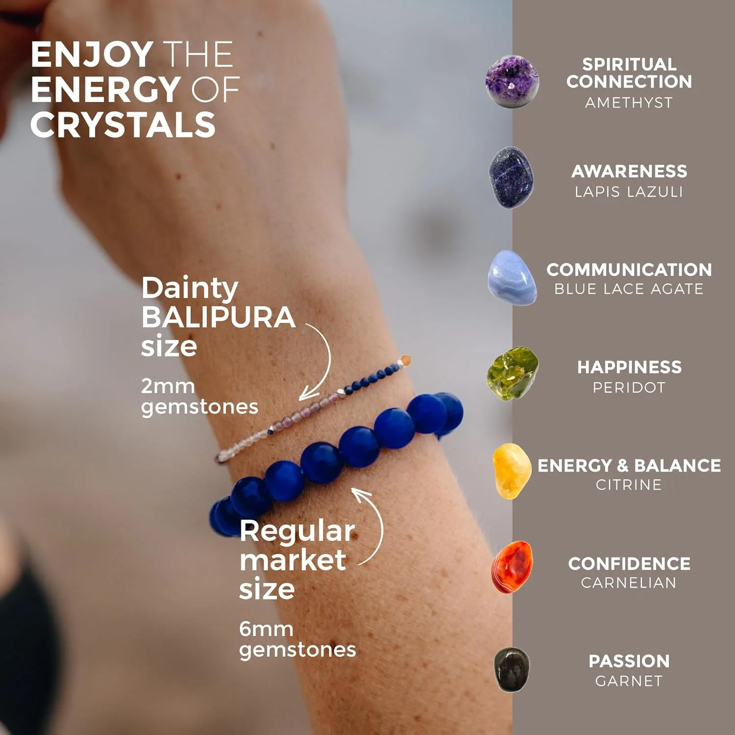 BALIPURA Aura Bracelet Collection for Women - 2mm SMALL (TINY) BEADS, Healing Crystals, Gemstones, and 925 Solid Silver Beads - Essential Women's Real Stone Bracelets