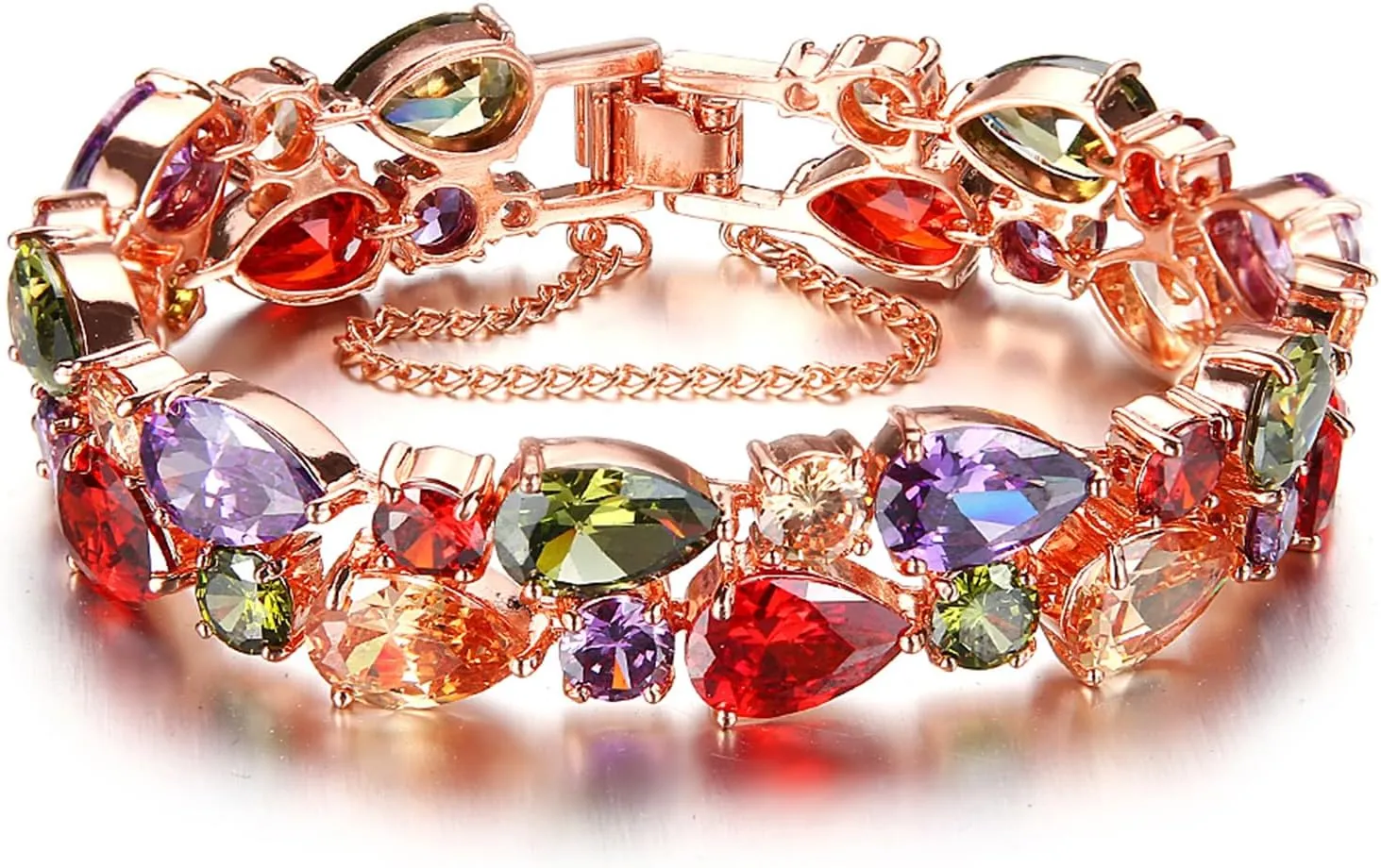 Bangle Bracelets for Women,Created Garnet Amethyst Peridot Morganite Gemstone Necklace Earrings Ring Bracelets Rose Gold Plated,Jewelry Sets Mother's Day Gifts