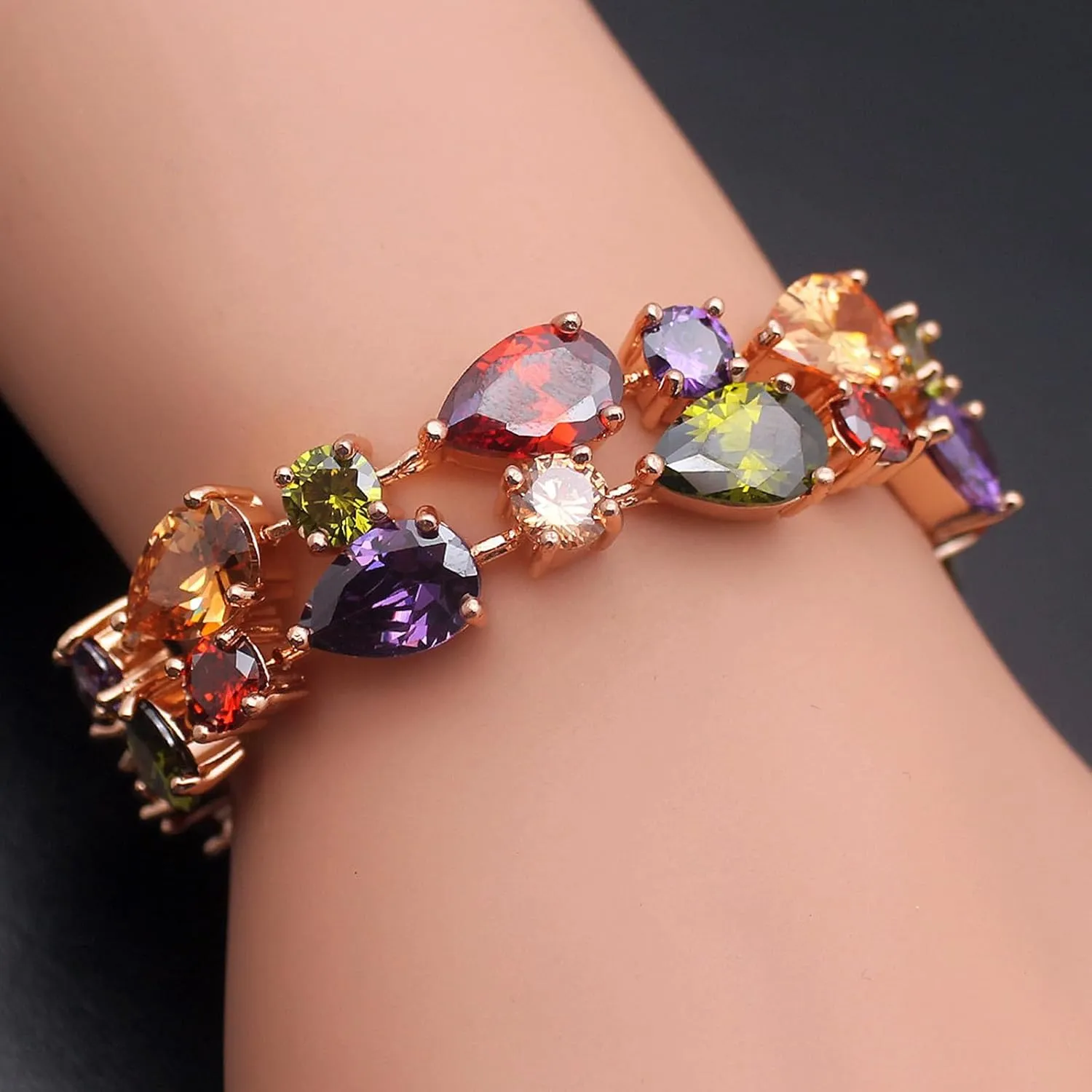 Bangle Bracelets for Women,Created Garnet Amethyst Peridot Morganite Gemstone Necklace Earrings Ring Bracelets Rose Gold Plated,Jewelry Sets Mother's Day Gifts