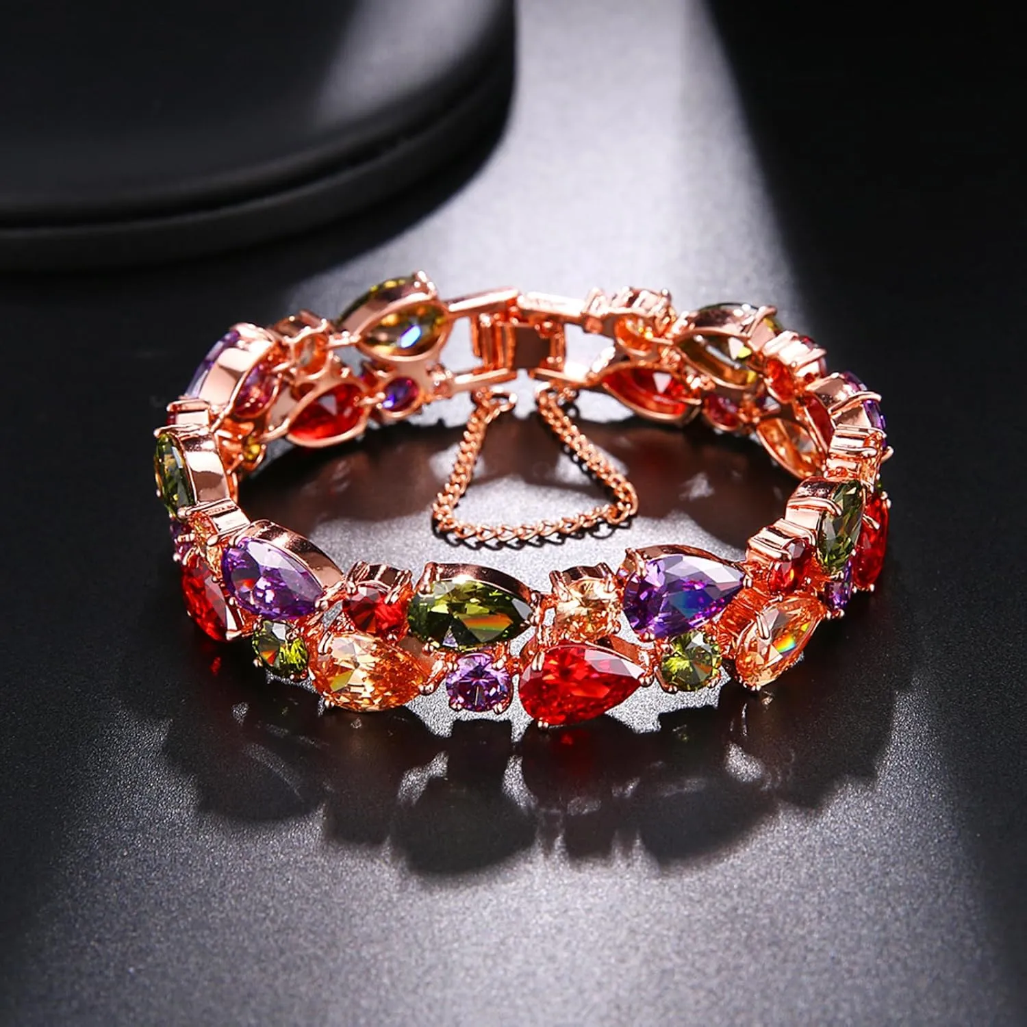 Bangle Bracelets for Women,Created Garnet Amethyst Peridot Morganite Gemstone Necklace Earrings Ring Bracelets Rose Gold Plated,Jewelry Sets Mother's Day Gifts
