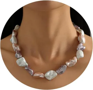 Baroque Pearl Choker Necklace for Women Irregular Large Chunky Pearl Necklaces Pearl Beaded Statement Necklace for Women Fashion Jewelry