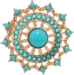 Baroque Turquoise Bead Brooch Pin for Women Men Gold Tone Fashion Blue Birthstone Geometric Filigree Brooches Lapel Pins Dainty Dress Accessories Birthday Anniversary Jewelry Gift