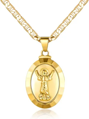Barzel 18K Gold Plated Baby Jesus/Divinio Nino Necklace With Mariner Chain  Made In Brazil