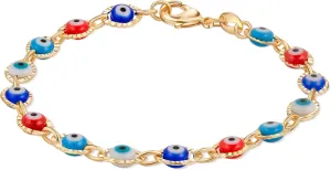 Barzel 18K Gold Plated Multicolored Evil Eye Bracelet for Women - Made in Brazil