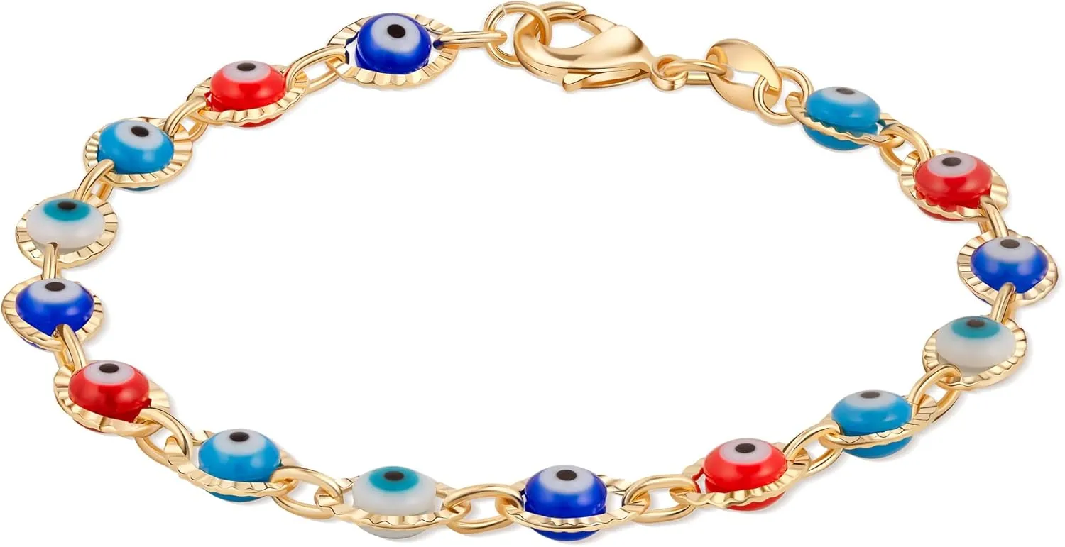 Barzel 18K Gold Plated Multicolored Evil Eye Bracelet for Women - Made in Brazil