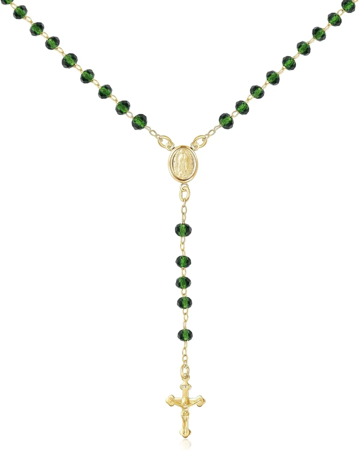 Barzel 18K Gold Plated Rosary Beaded Necklace, Virgin Mary Necklace, Guadalupe Necklace, 18 Inches with 2 Inch Extension, Waterproof, Tarnish Free, Made in Brazil