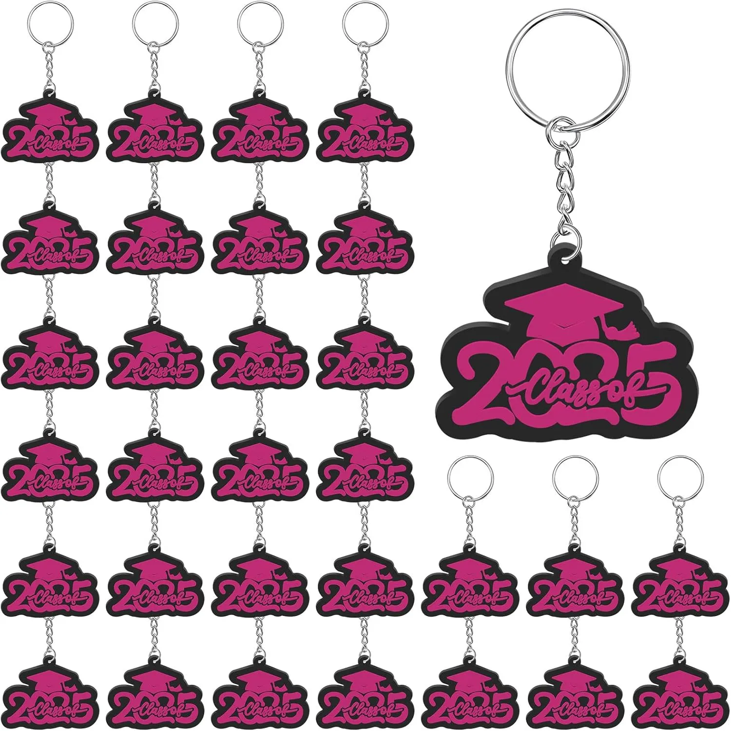 Batiyeer 30 Pack Class of 2025 Graduation Keychains, Grad Cap Charms Rubber Key Chains Graduation Gifts