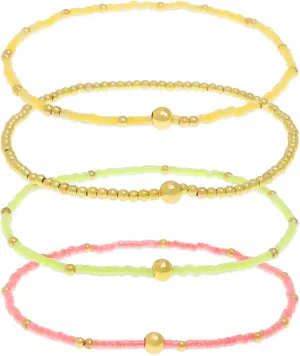 Bead Bracelet Stack Set for Women, 4pcs Trendy Handmade Adjustable Gemstone Beaded Elastic Stretch Bracelet Friendship Fashion Jewelry Gift.