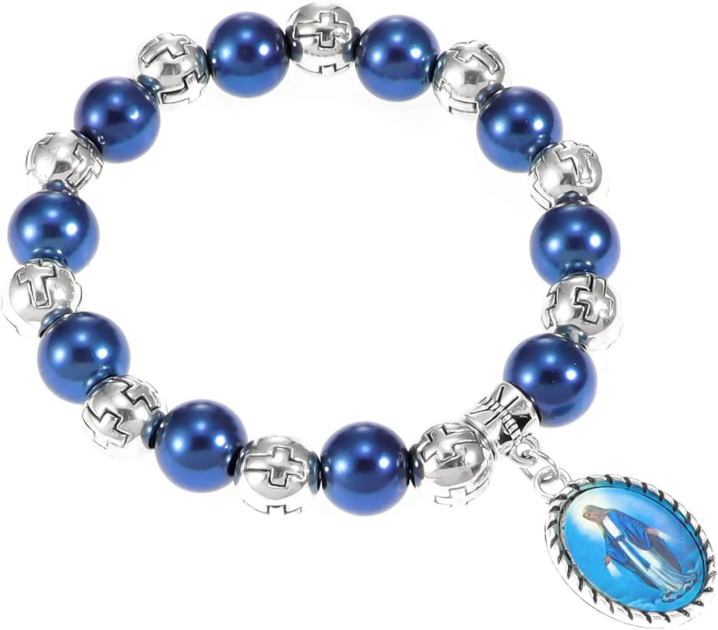 Bead Bracelets for Women, Virgin Mary Medal String Bracelet, Rosary Strand Stretch Bracelet Religious Gifts Catholic Gifts for Women