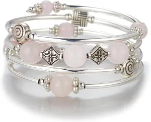 Beaded Pearl Bangle Wrap Bracelet - Fashion Bohemian Jewelry Multilayer Charm Bracelet with Thick Silver Metal Beads, Gift For Women