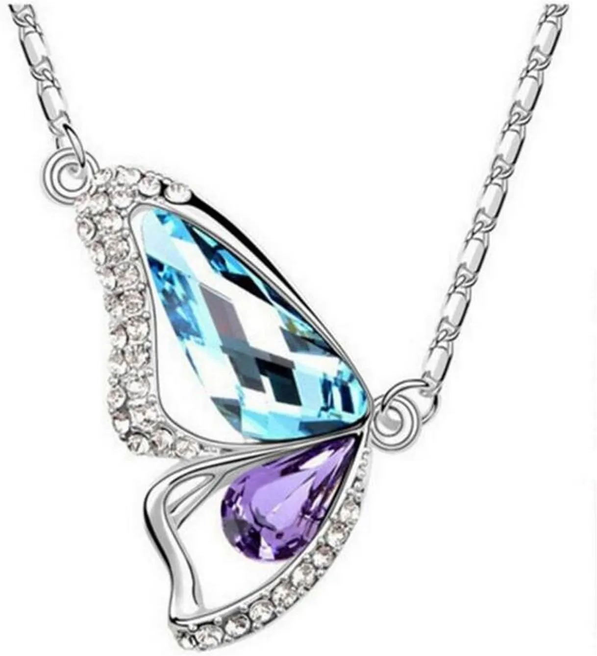 Beautiful Colorful Crystal Butterfly Necklace for Women, Great Fashion Jewelry