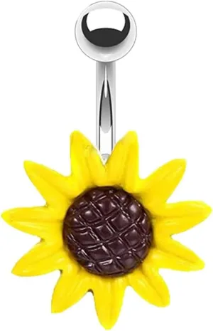 Belly Button Ring, Belly Button Rings Sunflower Stainless Steel Navel Piercing Body Jewelry Cool Gifts for Women