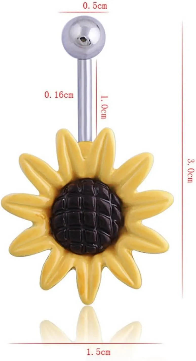 Belly Button Ring, Belly Button Rings Sunflower Stainless Steel Navel Piercing Body Jewelry Cool Gifts for Women