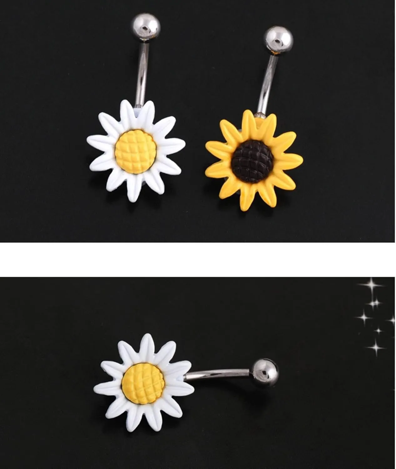 Belly Button Ring, Belly Button Rings Sunflower Stainless Steel Navel Piercing Body Jewelry Cool Gifts for Women