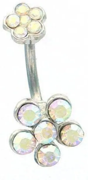 Belly Button Ring Navel Ring w/Double 6-Gem Flower 14 gauge