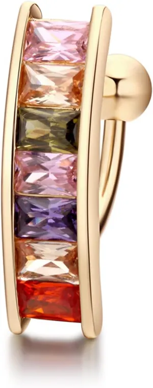 Belly Piercing, Stainless Steel Channel Cubic Zirconia Navel Rings, Colorful 3.22G