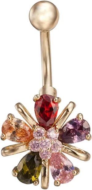 Belly Piercing, Stainless Steel Flower with Cubic Zirconia Navel Rings, Colorful 3.28G