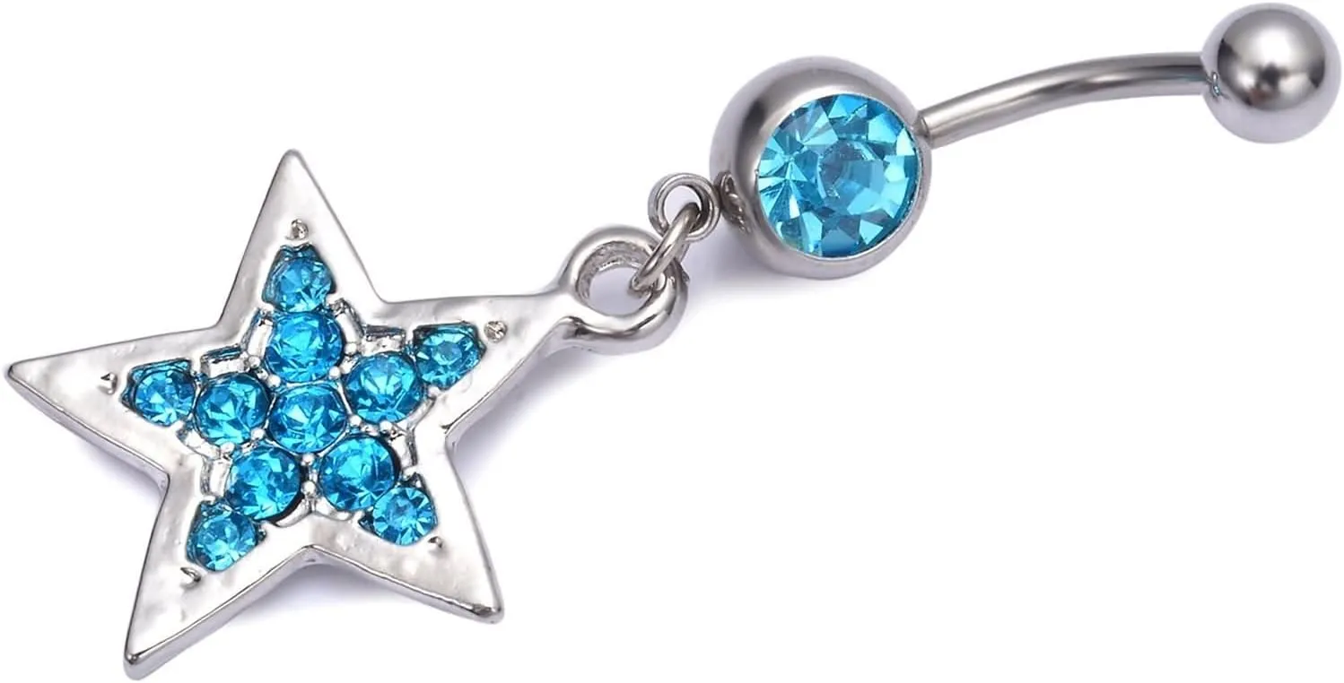 Belly Rings for Women Hypoallergenic, Stainless Steel Piercing Jewelry Belly Button Rings Body Star Shape with Cubic Zirconia