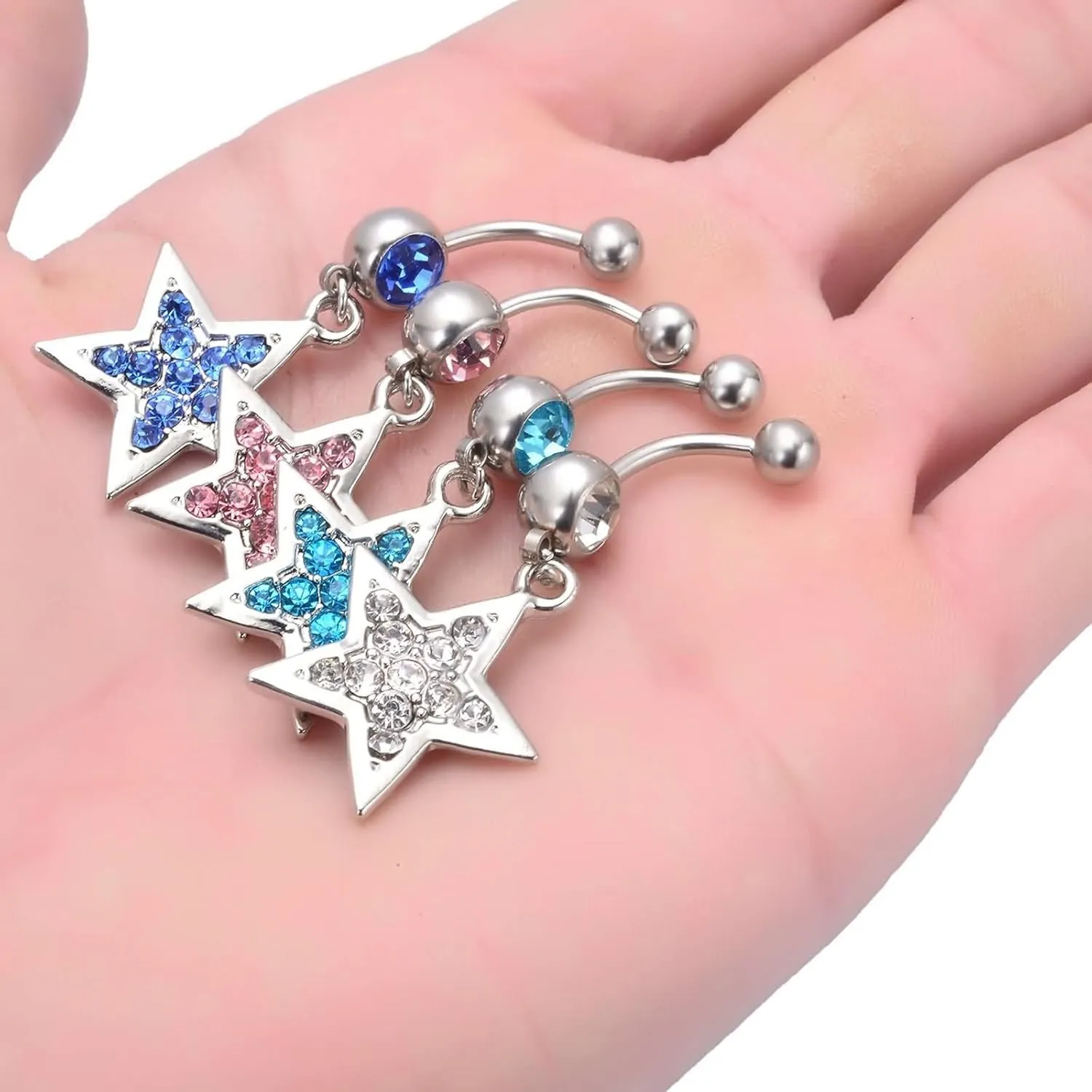 Belly Rings for Women Hypoallergenic, Stainless Steel Piercing Jewelry Belly Button Rings Body Star Shape with Cubic Zirconia