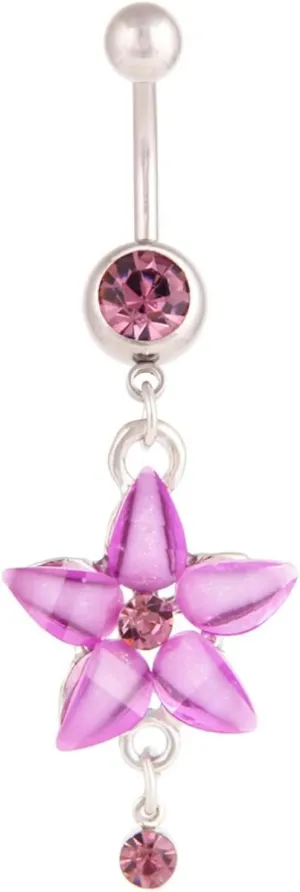 Bellybuttons Rings Flower, Belly Piercing Dangle Stainless Steel Navel Ring Body Jewelry Cubic Zirconia