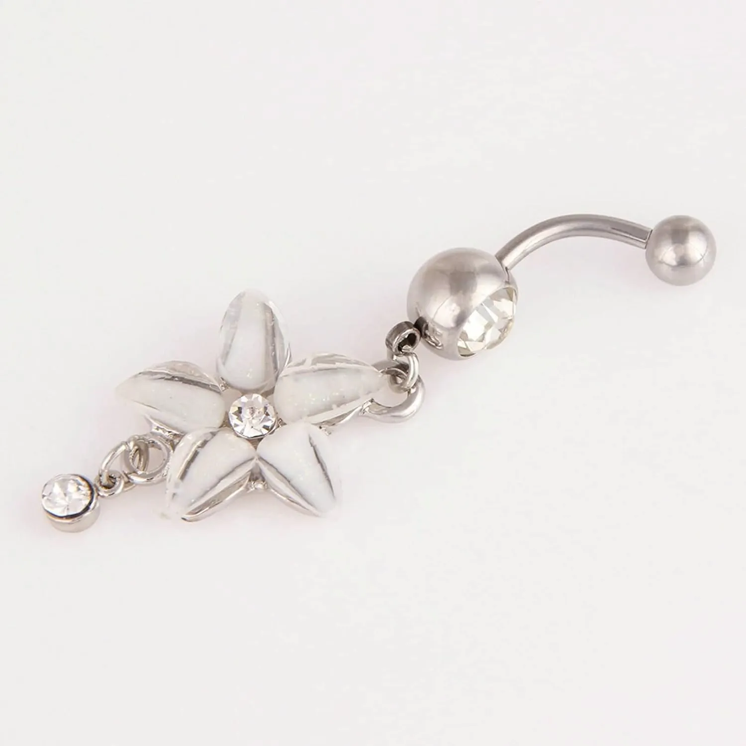 Bellybuttons Rings Flower, Belly Piercing Dangle Stainless Steel Navel Ring Body Jewelry Cubic Zirconia