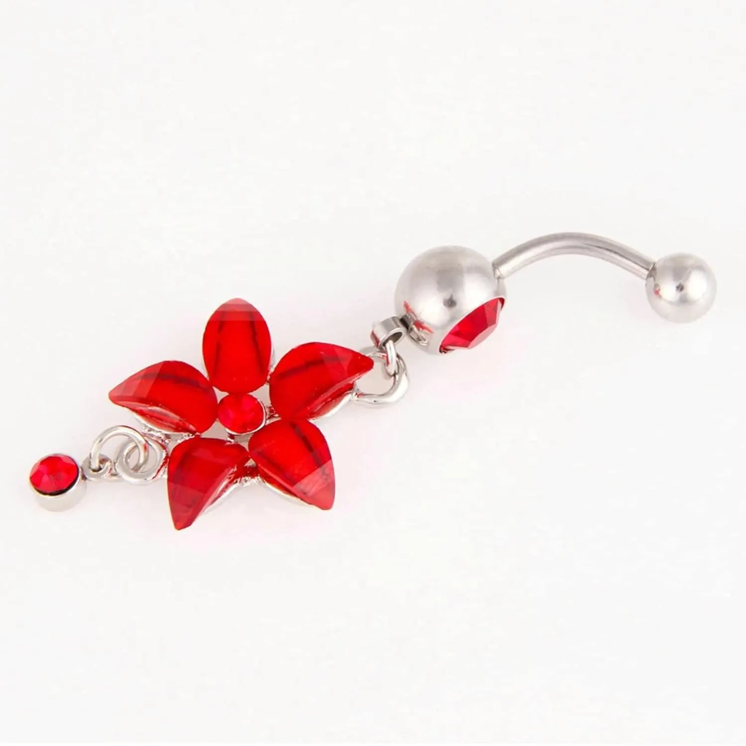 Bellybuttons Rings Flower, Belly Piercing Dangle Stainless Steel Navel Ring Body Jewelry Cubic Zirconia