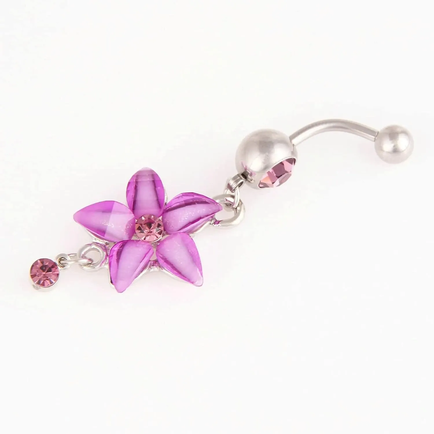 Bellybuttons Rings Flower, Belly Piercing Dangle Stainless Steel Navel Ring Body Jewelry Cubic Zirconia