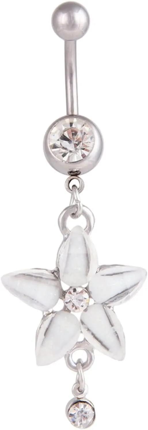 Bellybuttons Rings Flower, Belly Piercing Dangle Stainless Steel Navel Ring Body Jewelry Cubic Zirconia