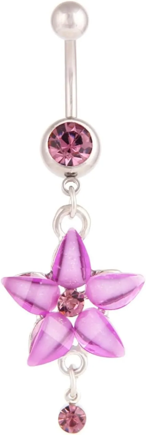 Bellybuttons Rings Flower, Belly Piercing Dangle Stainless Steel Navel Ring Body Jewelry Cubic Zirconia