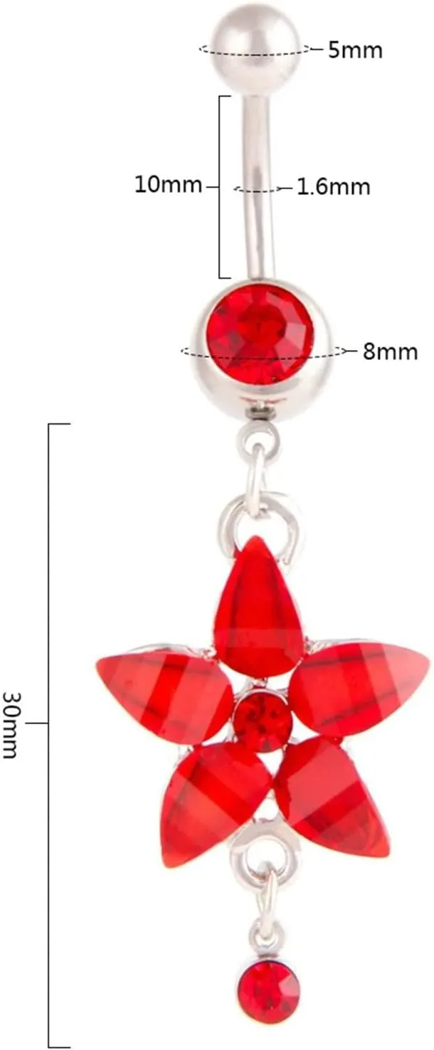 Bellybuttons Rings Flower, Belly Piercing Dangle Stainless Steel Navel Ring Body Jewelry Cubic Zirconia