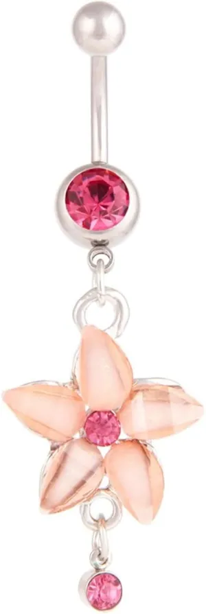 Bellybuttons Rings Flower, Belly Piercing Dangle Stainless Steel Navel Ring Body Jewelry Cubic Zirconia