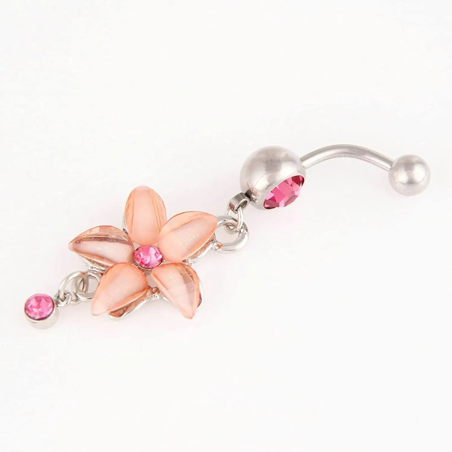 Bellybuttons Rings Flower, Belly Piercing Dangle Stainless Steel Navel Ring Body Jewelry Cubic Zirconia