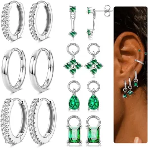 Besteel Small Gold Hoop Earrings for Women  Hypoallergenic 14K Gold Plated Hoops Cartilage Earring Sets for Multiple Piercing Dainty Silver Huggie Stud Earring Stacks with Charm