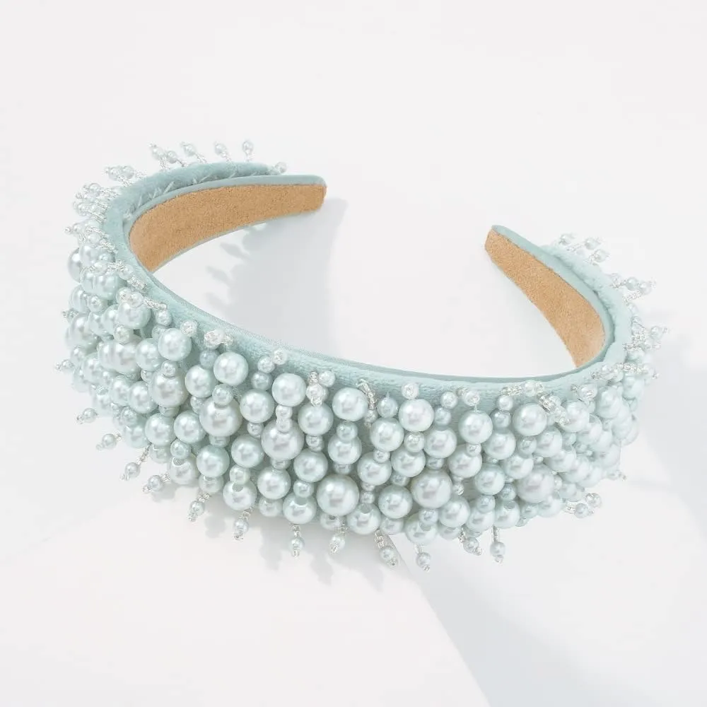 BIEMBI Hair Jewelry Crown Tiaras for Women Handmade Imitation Pearl Hairband Women Elegant White Full Pearl Beads Headband Bridal Crown Hair Hoop Hair Accessories Wedding (Color : 9)