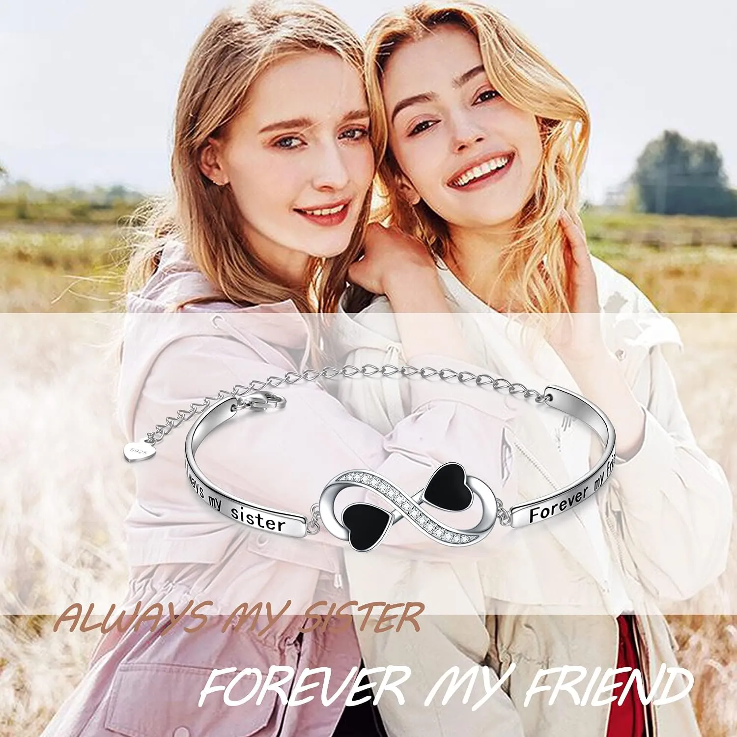 Birthday Gifts Inspirational Infinity Bracelet Engraved Love Message Adjustable Bangle Sister Mother Daughter Lover Bracelets 925 Sterling Silver Family Jewelry for Women Girls