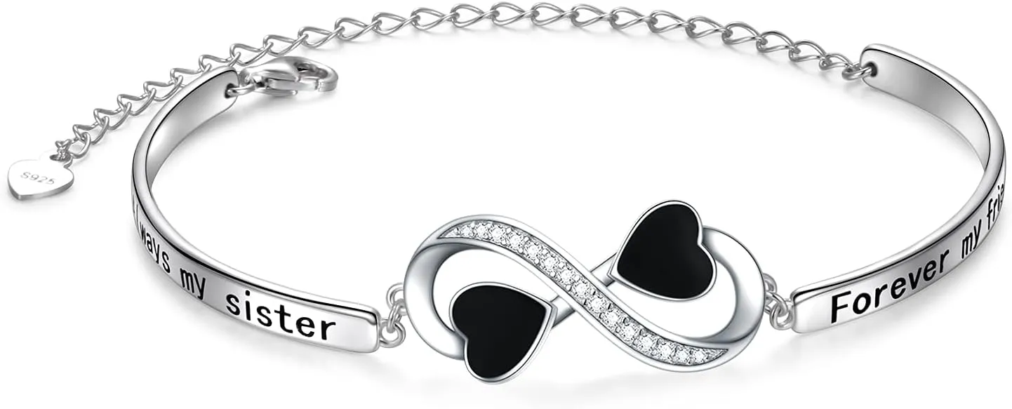 Birthday Gifts Inspirational Infinity Bracelet Engraved Love Message Adjustable Bangle Sister Mother Daughter Lover Bracelets 925 Sterling Silver Family Jewelry for Women Girls