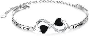 Birthday Gifts Inspirational Infinity Bracelet Engraved Love Message Adjustable Bangle Sister Mother Daughter Lover Bracelets 925 Sterling Silver Family Jewelry for Women Girls
