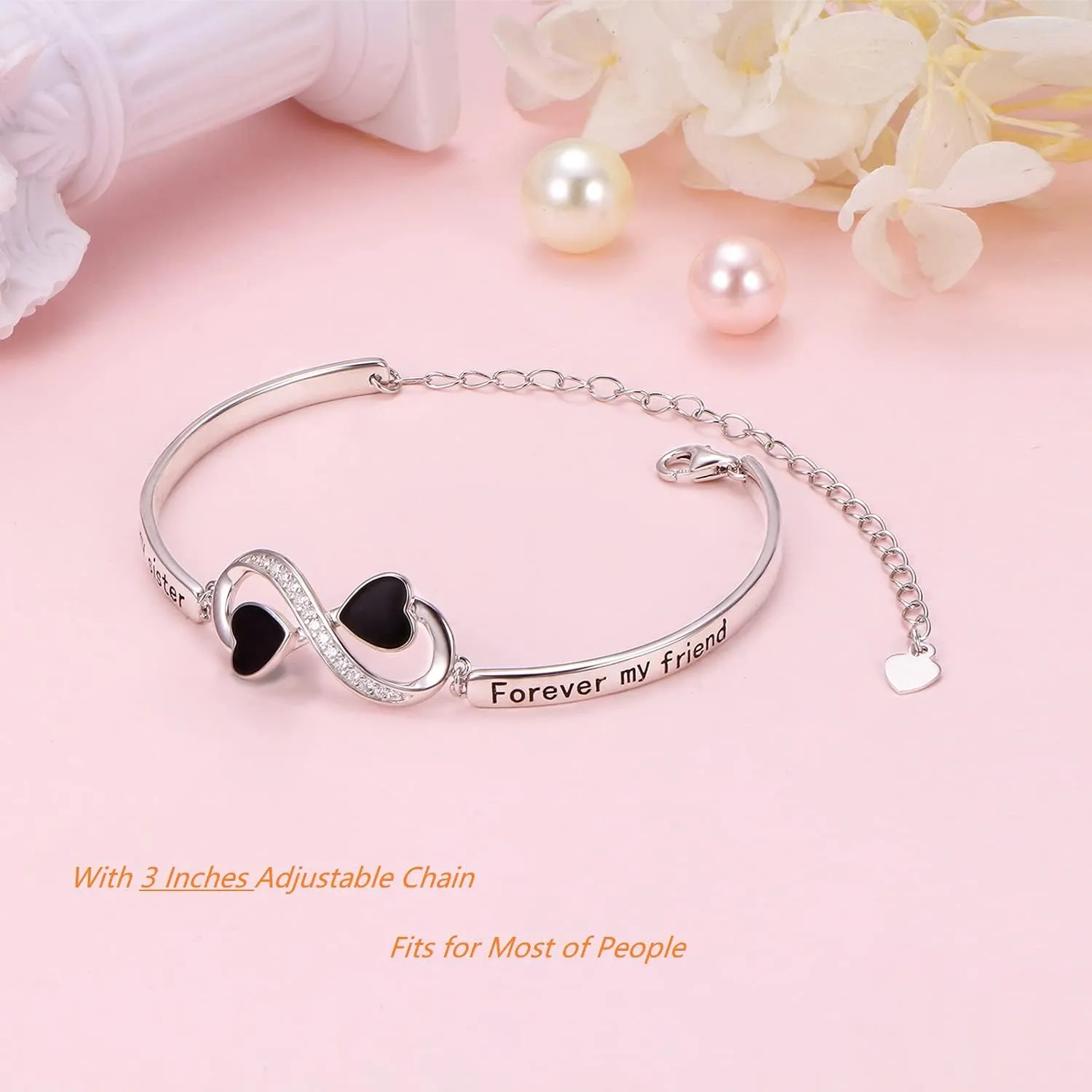 Birthday Gifts Inspirational Infinity Bracelet Engraved Love Message Adjustable Bangle Sister Mother Daughter Lover Bracelets 925 Sterling Silver Family Jewelry for Women Girls