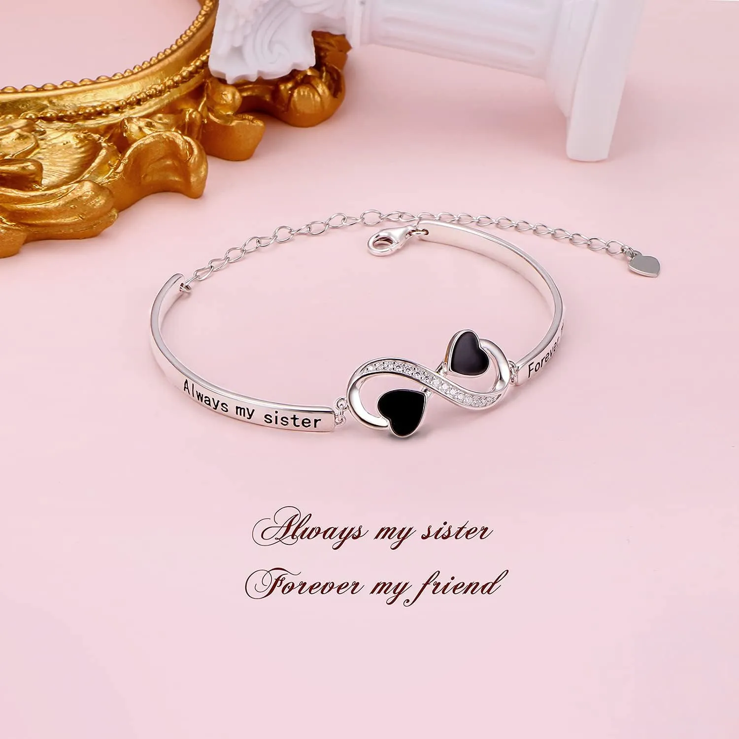 Birthday Gifts Inspirational Infinity Bracelet Engraved Love Message Adjustable Bangle Sister Mother Daughter Lover Bracelets 925 Sterling Silver Family Jewelry for Women Girls