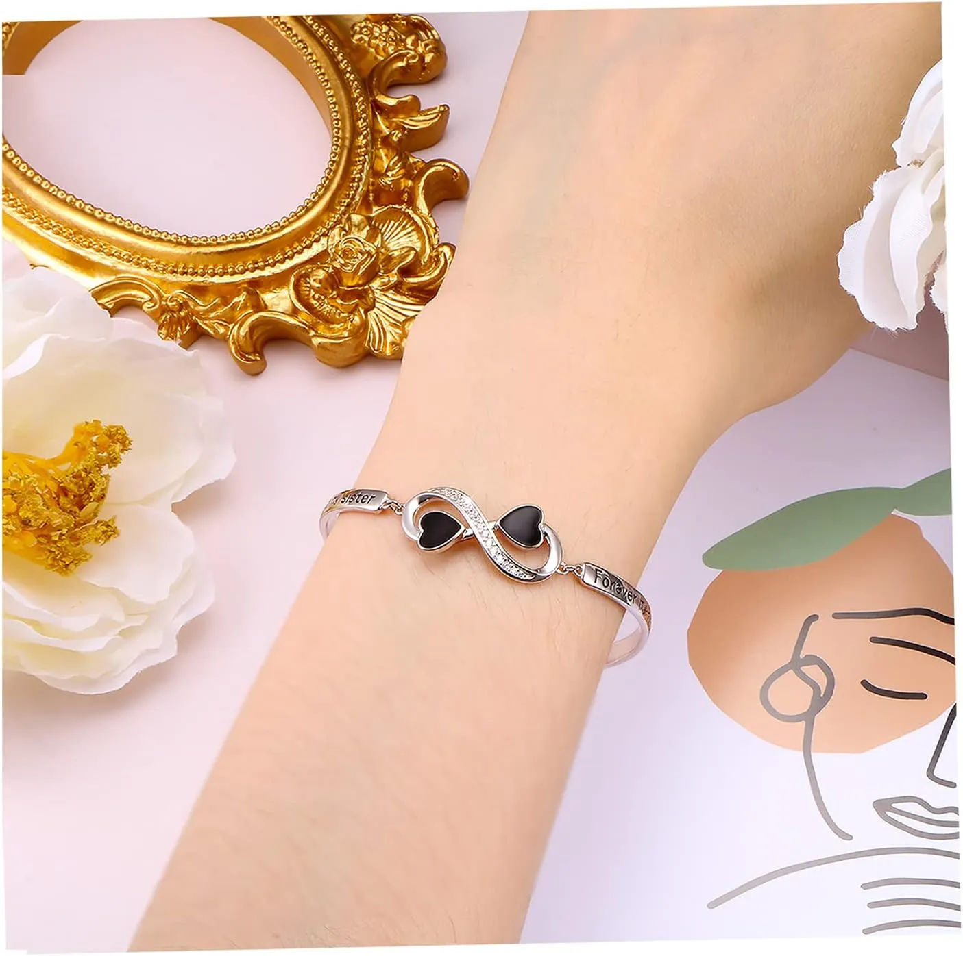 Birthday Gifts Inspirational Infinity Bracelet Engraved Love Message Adjustable Bangle Sister Mother Daughter Lover Bracelets 925 Sterling Silver Family Jewelry for Women Girls