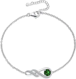 Birthstone Bracelets for Women Girls 925 Sterling Silver White Gold Infinity Pendant Anniversary Birthday Gifts Jewelry for Her, 6.7" 1.2"