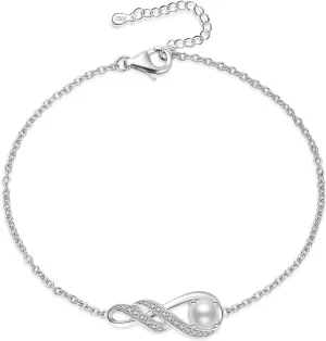 Birthstone Bracelets for Women Girls 925 Sterling Silver White Gold Infinity Pendant Anniversary Birthday Gifts Jewelry for Her, 6.7" 1.2"