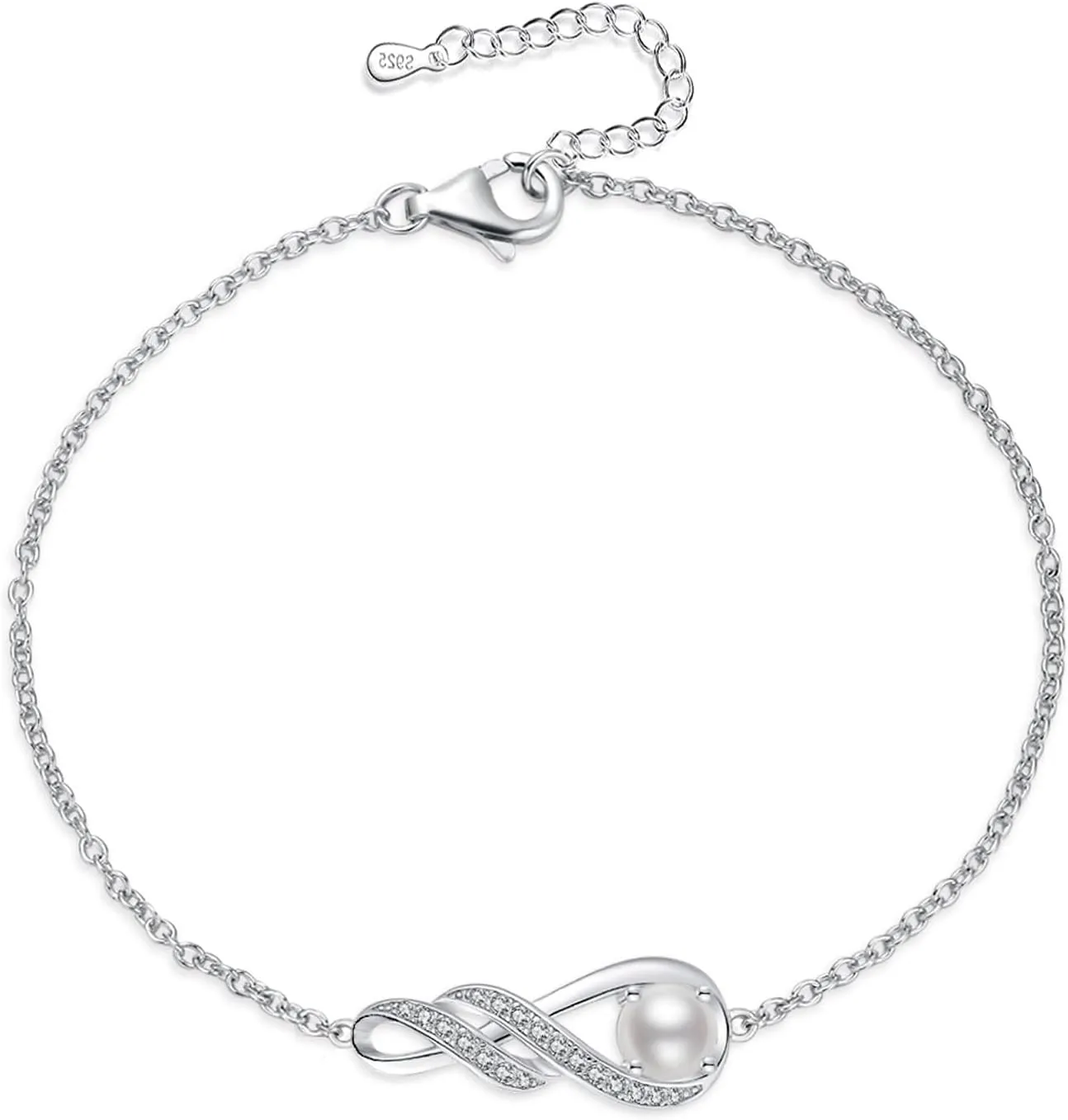 Birthstone Bracelets for Women Girls 925 Sterling Silver White Gold Infinity Pendant Anniversary Birthday Gifts Jewelry for Her, 6.7" 1.2"