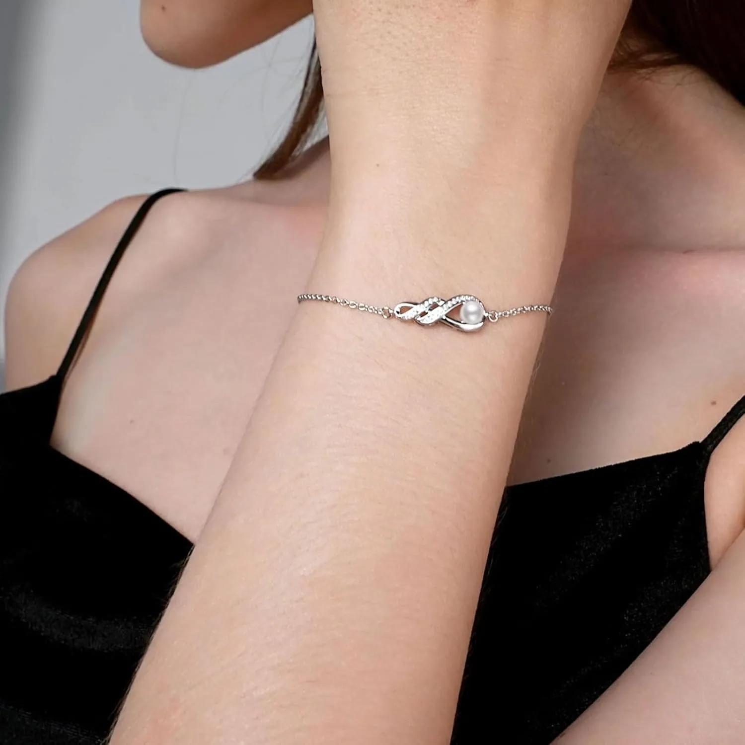 Birthstone Bracelets for Women Girls 925 Sterling Silver White Gold Infinity Pendant Anniversary Birthday Gifts Jewelry for Her, 6.7" 1.2"