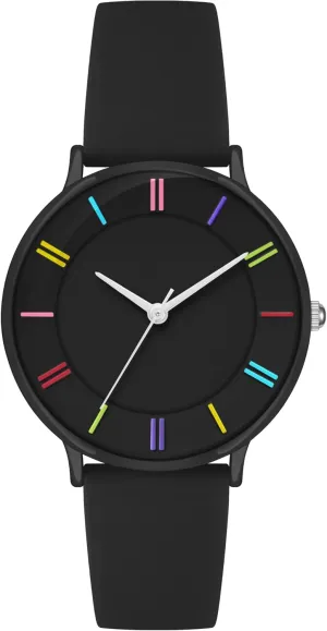 Bisley 38mm Watch for Women Silicone Strap Rainbow Dial Easy Reader Wrist Watch for Ladies