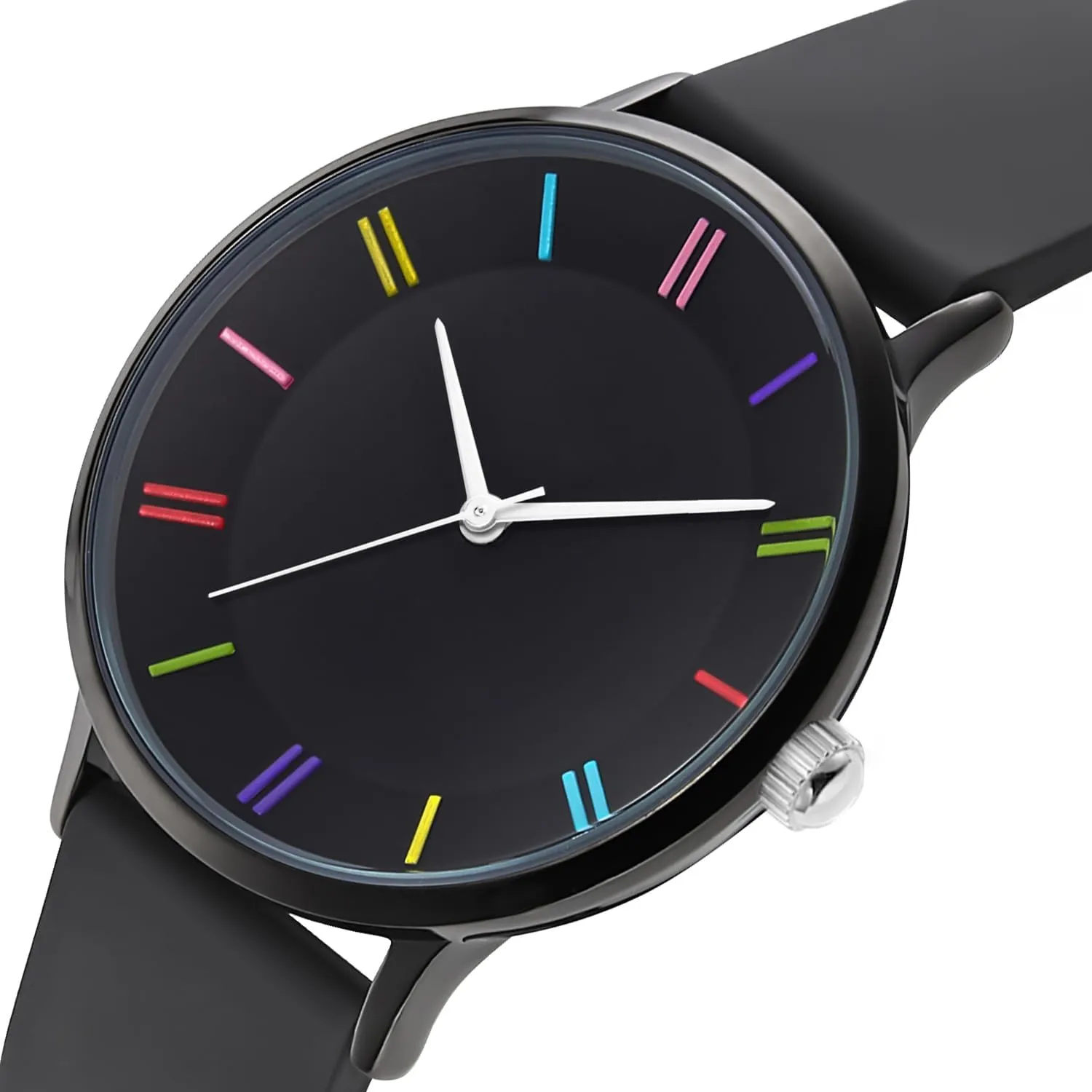Bisley 38mm Watch for Women Silicone Strap Rainbow Dial Easy Reader Wrist Watch for Ladies