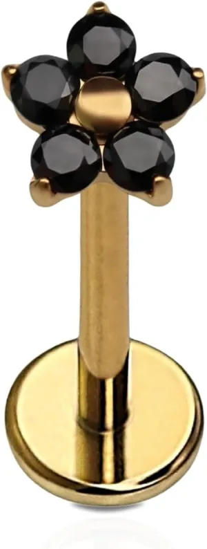Black Dahlia Flat Back Stud  Single Titanium Earring, Push Pin Design for Sensitive Ears  (Single Earring)