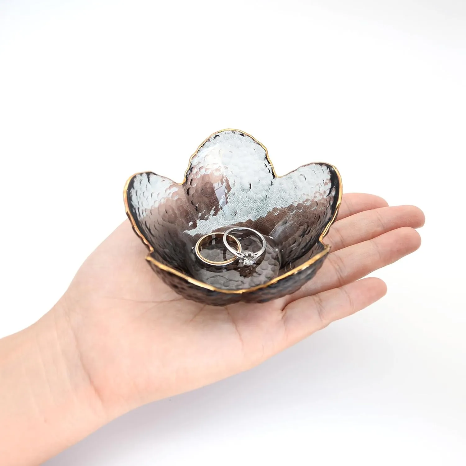 Black Flower Ring Dish Jewelry Tray, Small Glass Trinket Tray for Rings Earrings, Present for Wife Mom Daughter Women