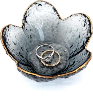 Black Flower Ring Dish Jewelry Tray, Small Glass Trinket Tray for Rings Earrings, Present for Wife Mom Daughter Women